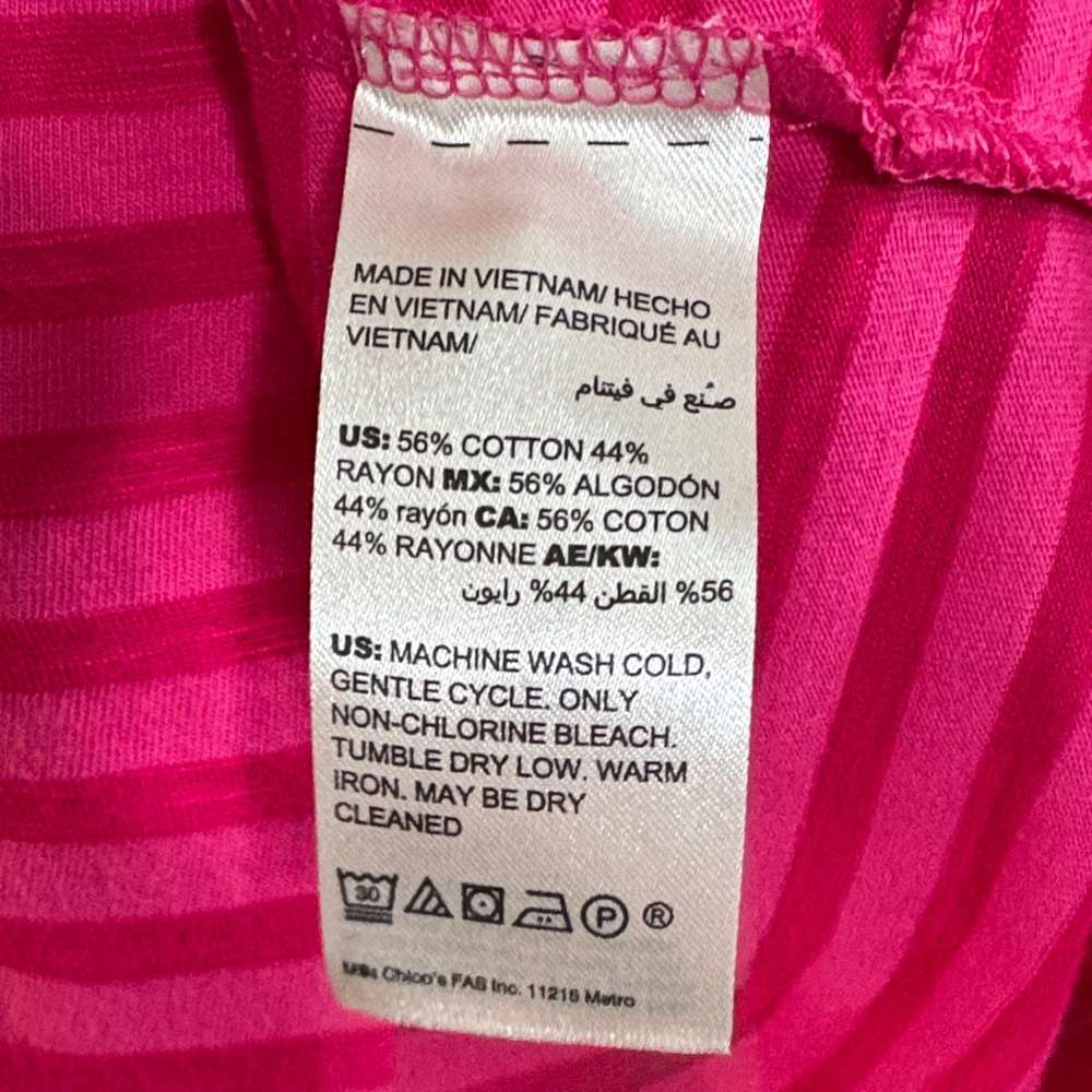 Chico’s Pink Striped V-Neck Short Sleeve Tee - Picture 3 of 8